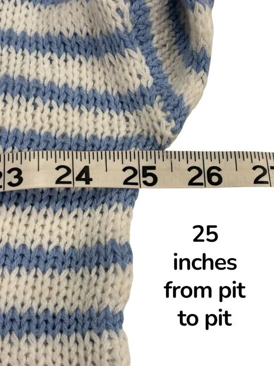 Wooden Ships Striped Sweater M/L Blue White Lightweight Coastal Knit - Picture 6 of 8